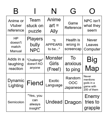 Medic Bingo Card