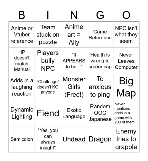 Medic Bingo Card
