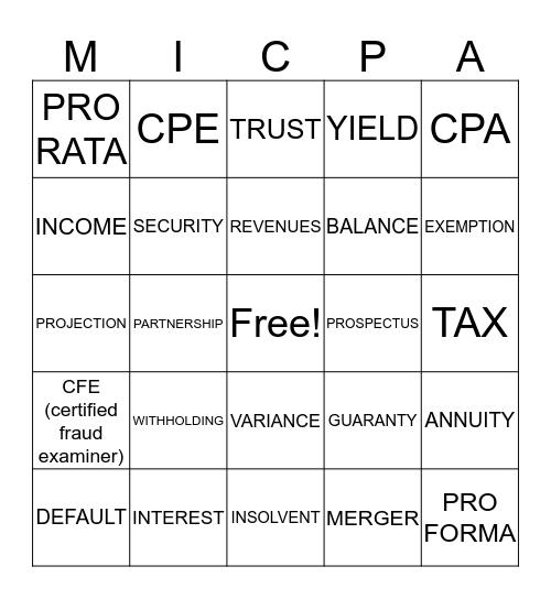MICPA-O Bingo Card