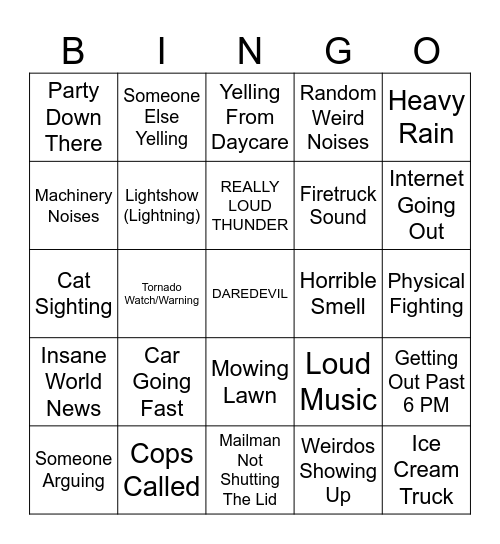 Day/Night Bingo Card