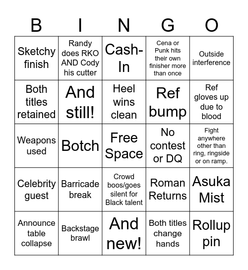 Night of Champions Bingo Card Bingo Card