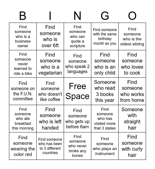Meet Thy Neighbor Bingo Card