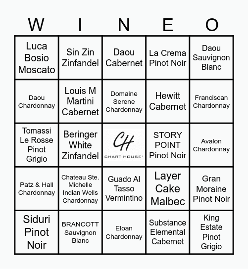 Chart House Wine Bottle Bingo! Bingo Card