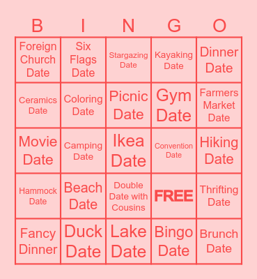 Dates Bingo Card