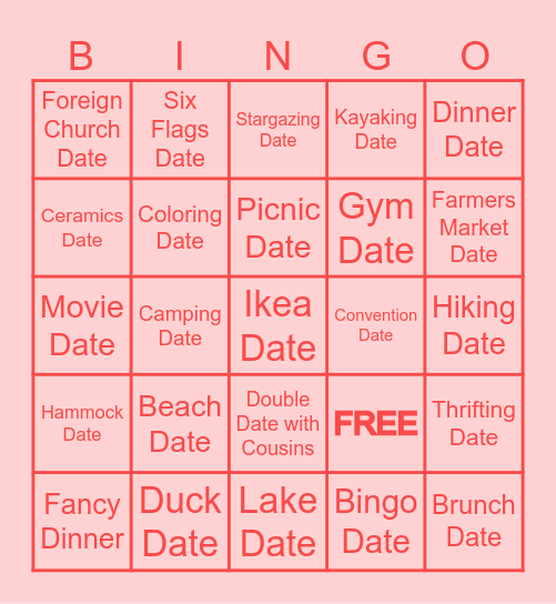Dates Bingo Card