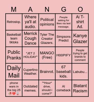 TikTok Bingo Card