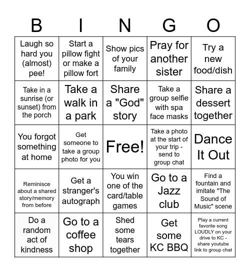 SISTERS' TRIP - KC BINGO Card