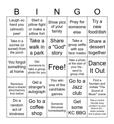 GIRLS WEEKEND - KC Bingo Card