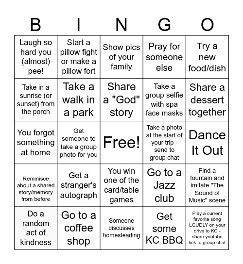 GIRLS WEEKEND - KC Bingo Card