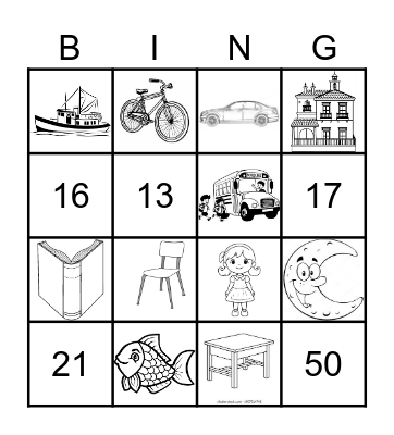 English Bingo Card