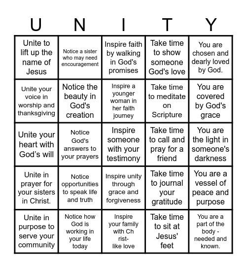 Unity Day Bingo Card