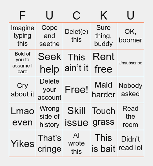 Reddit Debate-Terminating Cliches Bingo Card
