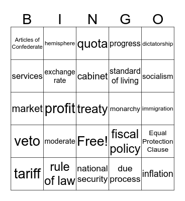 Social Studies Vocabulary Bingo Card