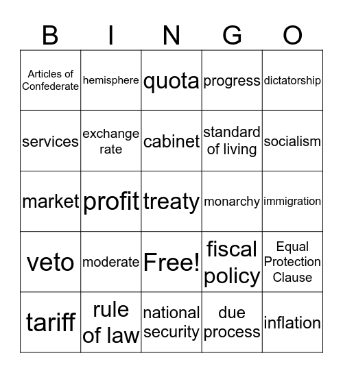 Social Studies Vocabulary Bingo Card