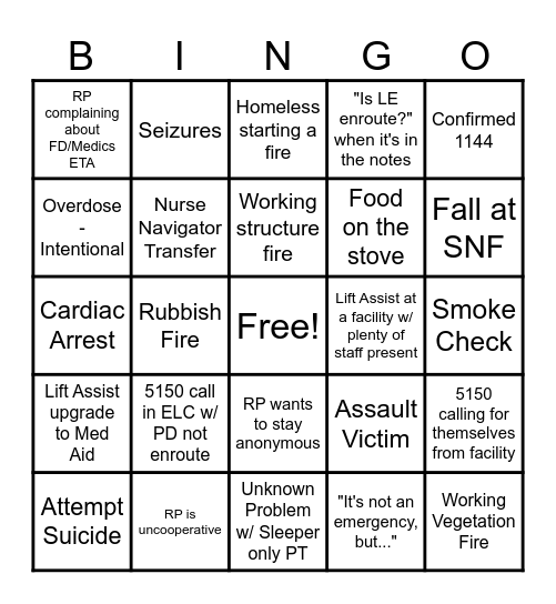 "Just Nightshift Things" - Dispatch Work Weekend Bingo Card