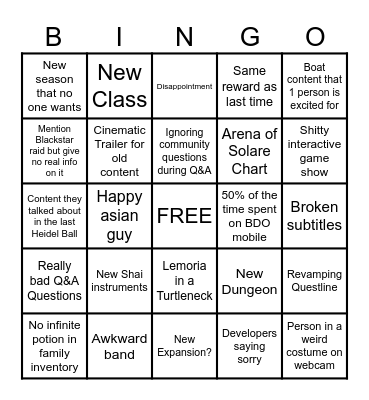 BDO Heidel Ball Bingo Card Bingo Card