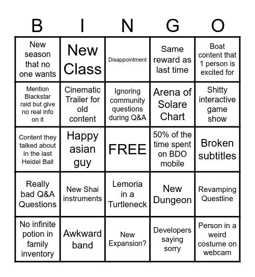 BDO Heidel Ball Bingo Card Bingo Card