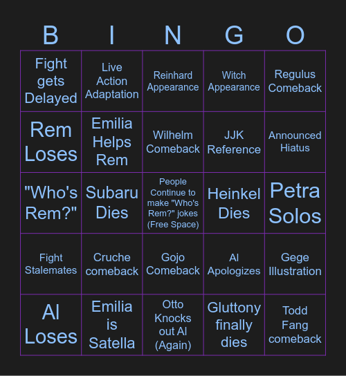 Next Re:Zero Chapter Bingo Card