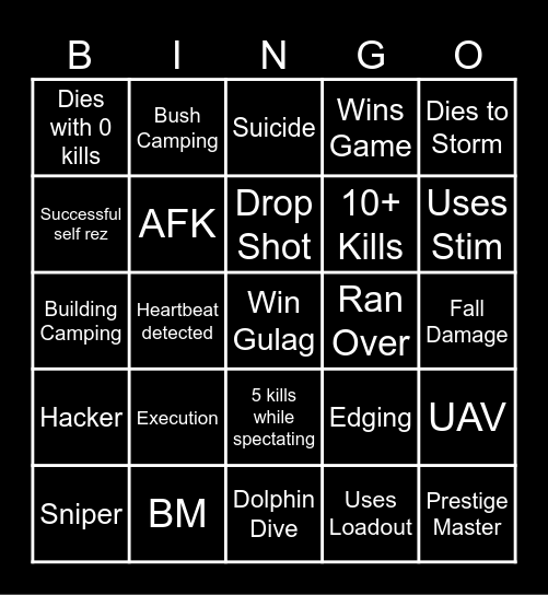 Warzone Bingo Card