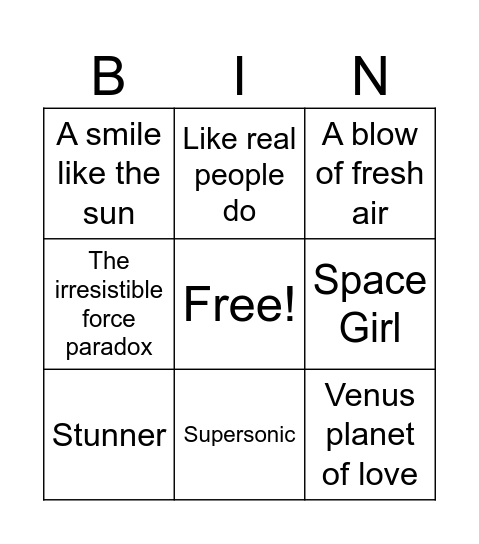 2025 Writing Bingo Card