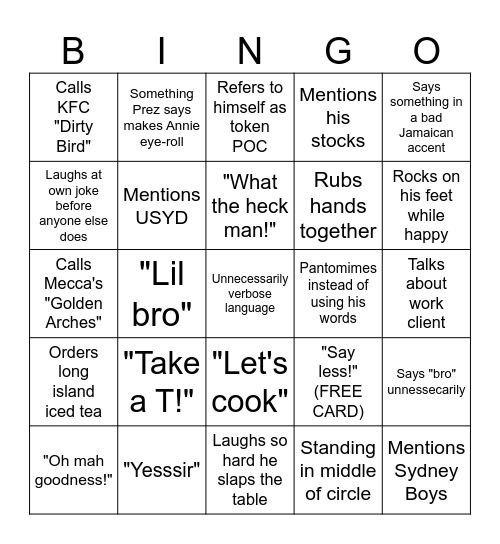 Prez Bingo! Bingo Card