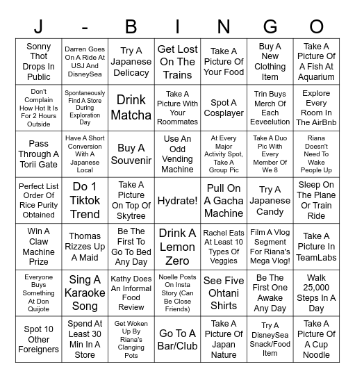 JAPAN TRIP BINGO Card