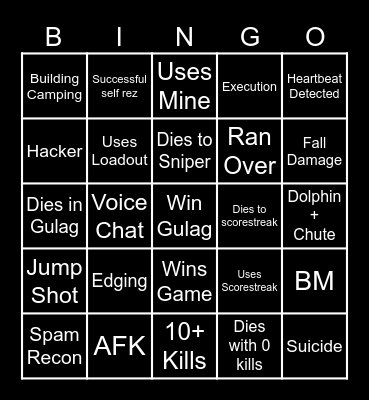 Warzone Bingo 2.0 Bingo Card