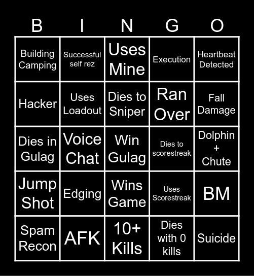Warzone Bingo 2.0 Bingo Card