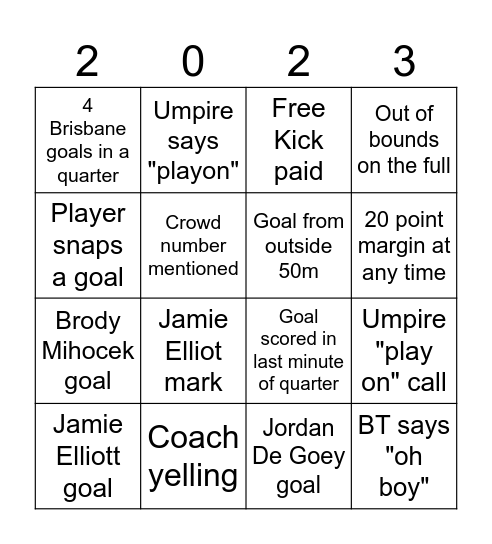 AFL Grand Final BINGO Card