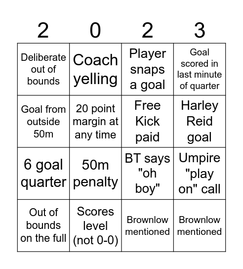 AFL Grand Final BINGO Card