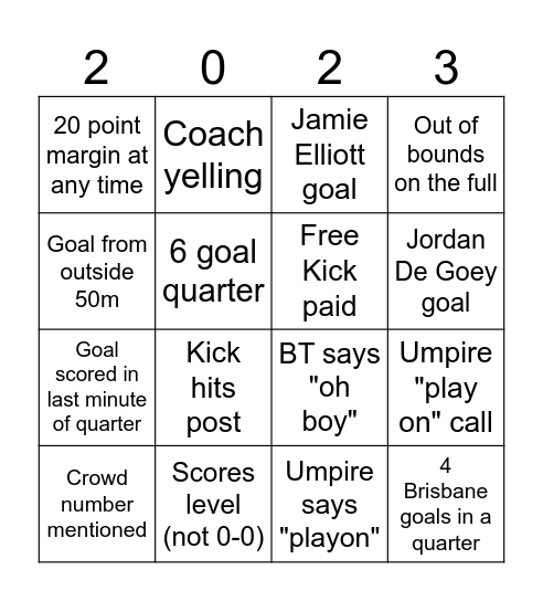 AFL Grand Final BINGO Card