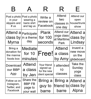 Barre Bingo Card