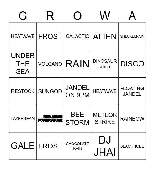 JANDELS ADMIN ABUSE Bingo Card
