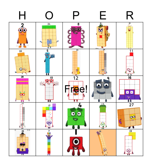 Number blocks Bingo Card