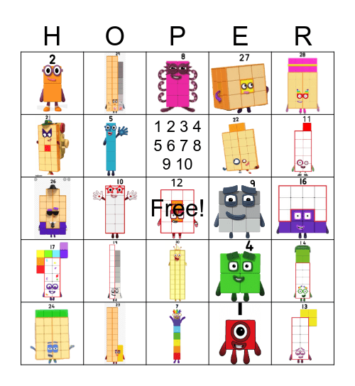 Number blocks Bingo Card