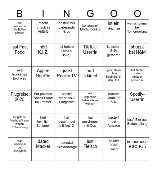 Leftist Guilty Pleasures Bingo Card