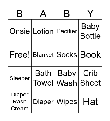 Baby Shower Bingo Card