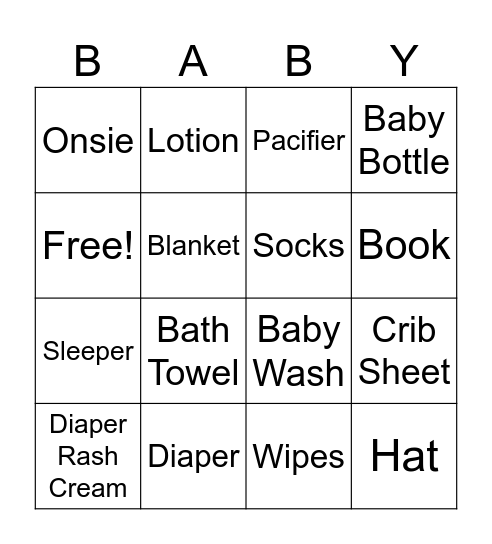 Baby Shower Bingo Card
