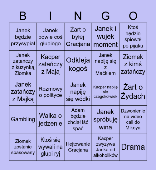 Impreza Ziomka Bingo Card