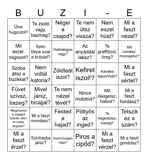Buzi-e? Bingo Card