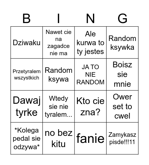 Bingo cwela dragonsa xdxdd Bingo Card