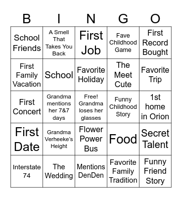 MEMORY LANE Bingo Card