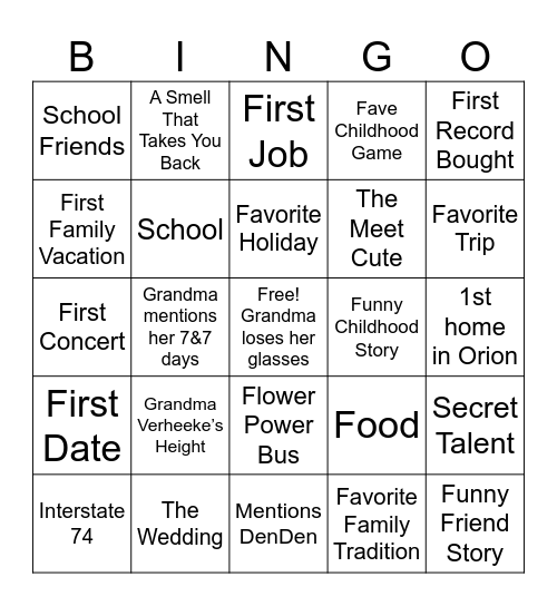 MEMORY LANE Bingo Card