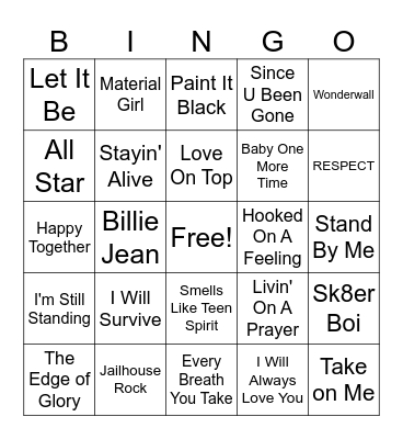 Music Bingo Card
