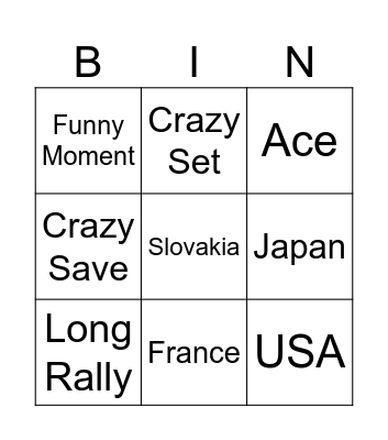 Volleyball Bingo Card