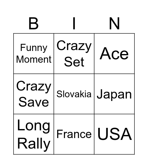 Volleyball Bingo Card