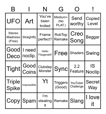 Geometry Dash Bingo Card