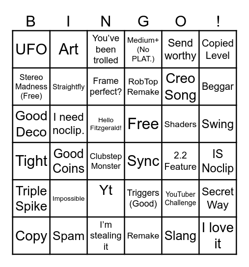 Geometry Dash Bingo Card