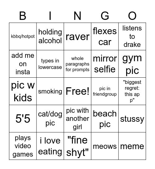 hinge bingo Card