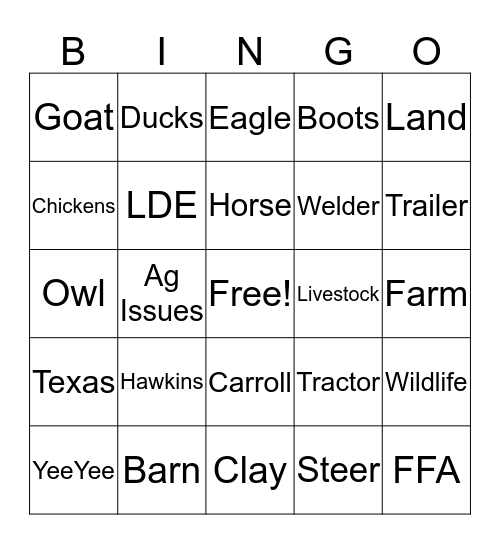 November FFA Meeting Bingo Card